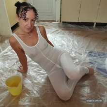 Cinqgirlracer: Oily Transparent  White Lycra Suit