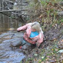 bootedbabes: Wet and Muddy Orange Hunters