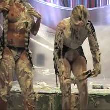 RevSlymsford: Bad Dolly + Harley In: Held In Custard-y: Pies/slime/custard
