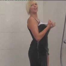 WSMProductions: Emma under the Shower in Leather Knee Boots and Black Gown