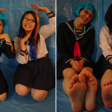 Alumi: Two girls, schoolgirl uniforms, bare soles, and lots of pie!
