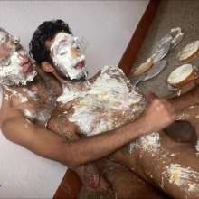 RevSlymsford: Rafa And Daniel Naughty Play With Real Pies: Rafa Cums