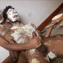 RevSlymsford: Rafa And Daniel Naughty Play With Real Pies: Rafa Cums