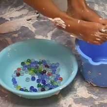 Alumi: 4 Japanese girls playing with whipped cream, slime, and their feet