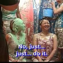 Alumi: 4 Japanese girls playing with whipped cream, slime, and their feet