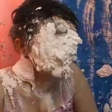 Alumi: 4 Japanese girls playing with whipped cream, slime, and their feet