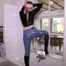 WetPlace: Beautiful Eileen Taking Shower In Jeans And High Heel Boots