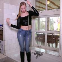WetPlace: Beautiful Eileen Taking Shower In Jeans And High Heel Boots