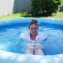 Darkabyss445: Getting Wet in the Pool with a Button down White Shirt