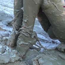 Jayce: Hogtied, Ball Gagged, Face Planting-Sinking in the Mud!