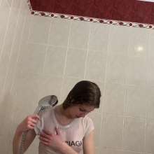 Wet Live Team: Nastya in a Wet Velor Suit and a Transparent White Tshirt