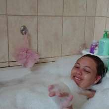 Darkabyss445: Topless Hairwash and Condition in Bubble Bath