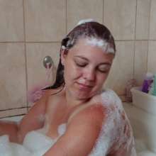 Darkabyss445: Topless Hairwash and Condition in Bubble Bath
