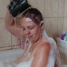 Darkabyss445: Topless Hairwash and Condition in Bubble Bath