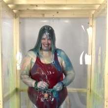 CheekyLuna: Cheekyluna's Red Swimsuit Handcuffed Under Gunge Tank