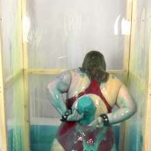 CheekyLuna: Cheekyluna's Red Swimsuit Handcuffed Under Gunge Tank