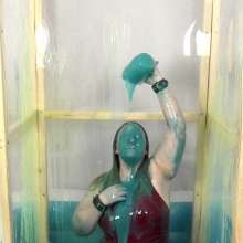 CheekyLuna: Cheekyluna's Red Swimsuit Handcuffed Under Gunge Tank