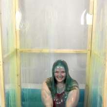 CheekyLuna: Cheekyluna's Red Swimsuit Handcuffed Under Gunge Tank
