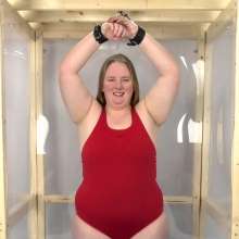 CheekyLuna: Cheekyluna's Red Swimsuit Handcuffed Under Gunge Tank