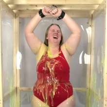 CheekyLuna: Cheekyluna's Red Swimsuit Handcuffed Under Gunge Tank