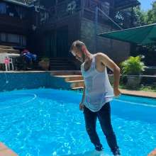 Thefetishgirl: Hotstuffs Gets Wet and Undresses in Pool