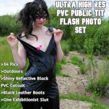 VioletVixen: Shiny PVC Outdoor Tit Flashing Photoset