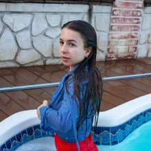 wet.look.me: Wetlook girl in dress and heels gets wet in pool | Wetlook.biz