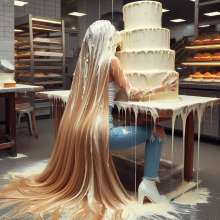 splathair2020: AI blonde women enjoying cake