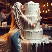 splathair2020: AI blonde women enjoying cake