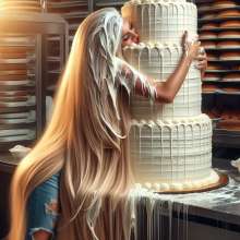 splathair2020: AI blonde women enjoying cake