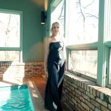 WetlookFashion: Angel Swimming in a Shiny Black Evening Gown