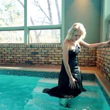WetlookFashion: Angel Swimming in a Shiny Black Evening Gown
