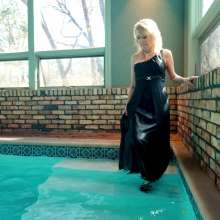 WetlookFashion: Angel Swimming in a Shiny Black Evening Gown