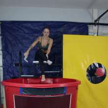 FunFilled Photography: Autumn's Dunk Tank Trivia in Leggings and Green Sports Bra!