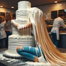 splathair2020: AI blonde women enjoying cake