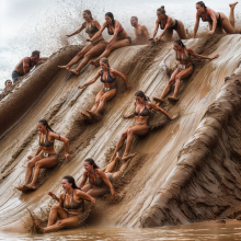 Bobographer: 'Mud Mountain' beach game show--race to slide down the hill