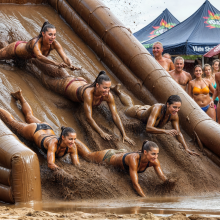 Bobographer: 'Mud Mountain' beach game show--race to slide down the hill
