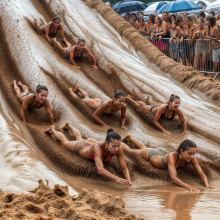 Bobographer: 'Mud Mountain' beach game show--race to slide down the hill