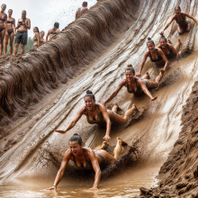 Bobographer: 'Mud Mountain' beach game show--race to slide down the hill