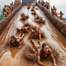 Bobographer: 'Mud Mountain' beach game show--race to slide down the hill