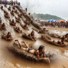 Bobographer: 'Mud Mountain' beach game show--race to slide down the hill