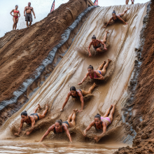 Bobographer: 'Mud Mountain' beach game show--race to slide down the hill