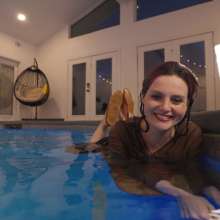WetlookFashion: Petra Swims with You Wearing a Long Skirt and a Brown Top
