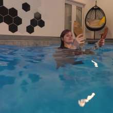 WetlookFashion: Petra Swims with You Wearing a Long Skirt and a Brown Top