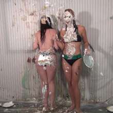Anglefan: Jen Capone and Cristal Catalina have messy fun with a guy
