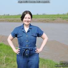 DungeonMasterOne: Rosemary takes a mudbath in a wide-leg denim jumpsuit and white trainers