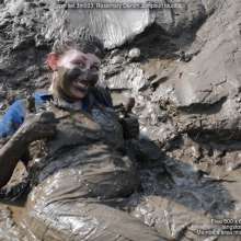 DungeonMasterOne: Rosemary takes a mudbath in a wide-leg denim jumpsuit and white trainers