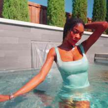 WetlookFashion: Amy Gets Wet in a Sexy Mini Dress and Heels