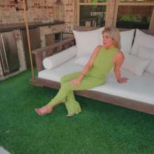 WetlookFashion: Casey Jumps in the Pool in a Sexy Green Pant Outfit
