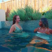 WetlookFashion: Emma and Naomi Take a Splash in Satin Dresses and Heels